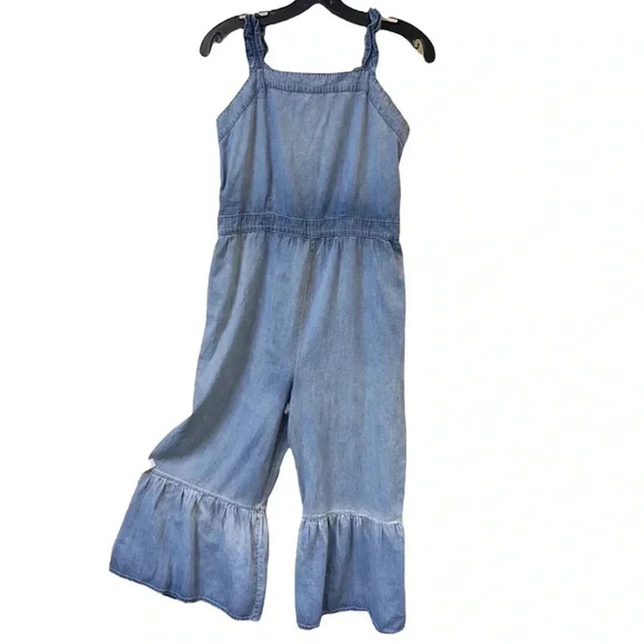 SEQUAN HEARTS Chambray Tiered Crop Leg Jumpsuit size XL - Picture 2 of 5